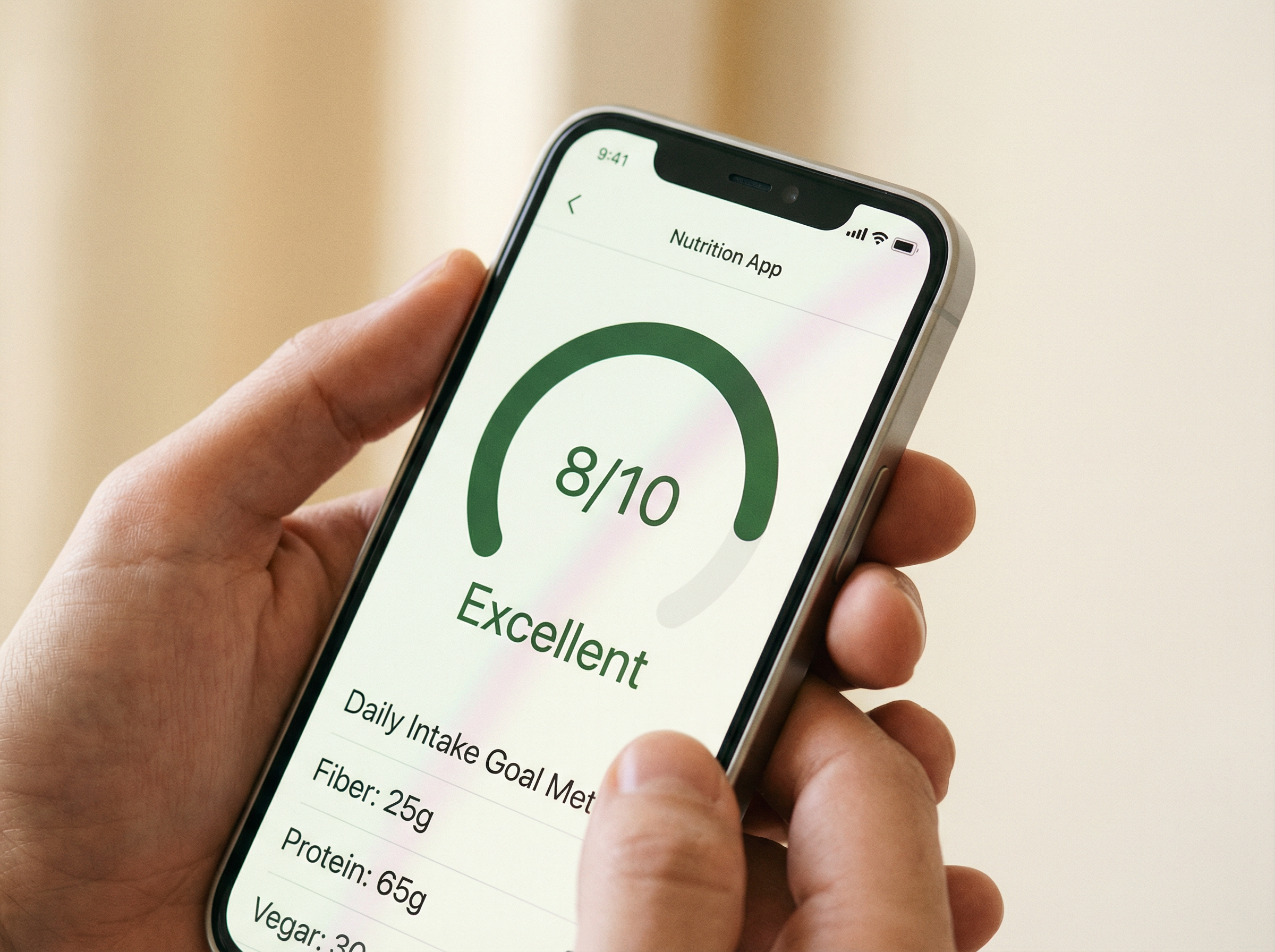 Phone displaying 8/10 Excellent recipe score